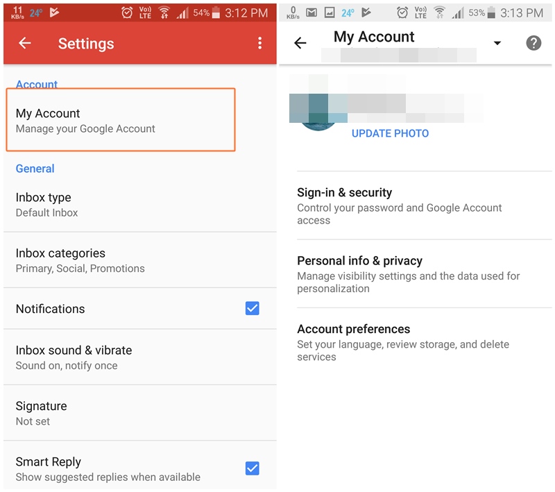 change gmail app android
