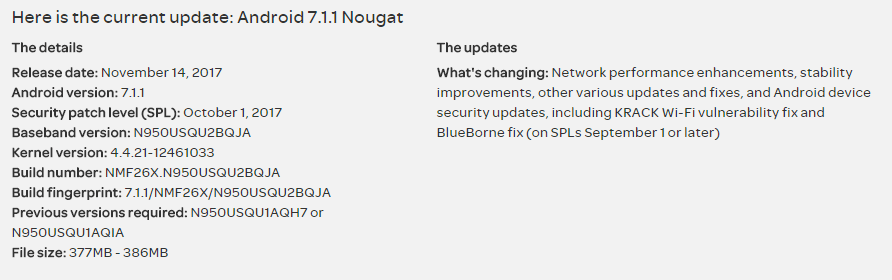 N950USQU2BQJA Update with KRACK and Blueborne issues